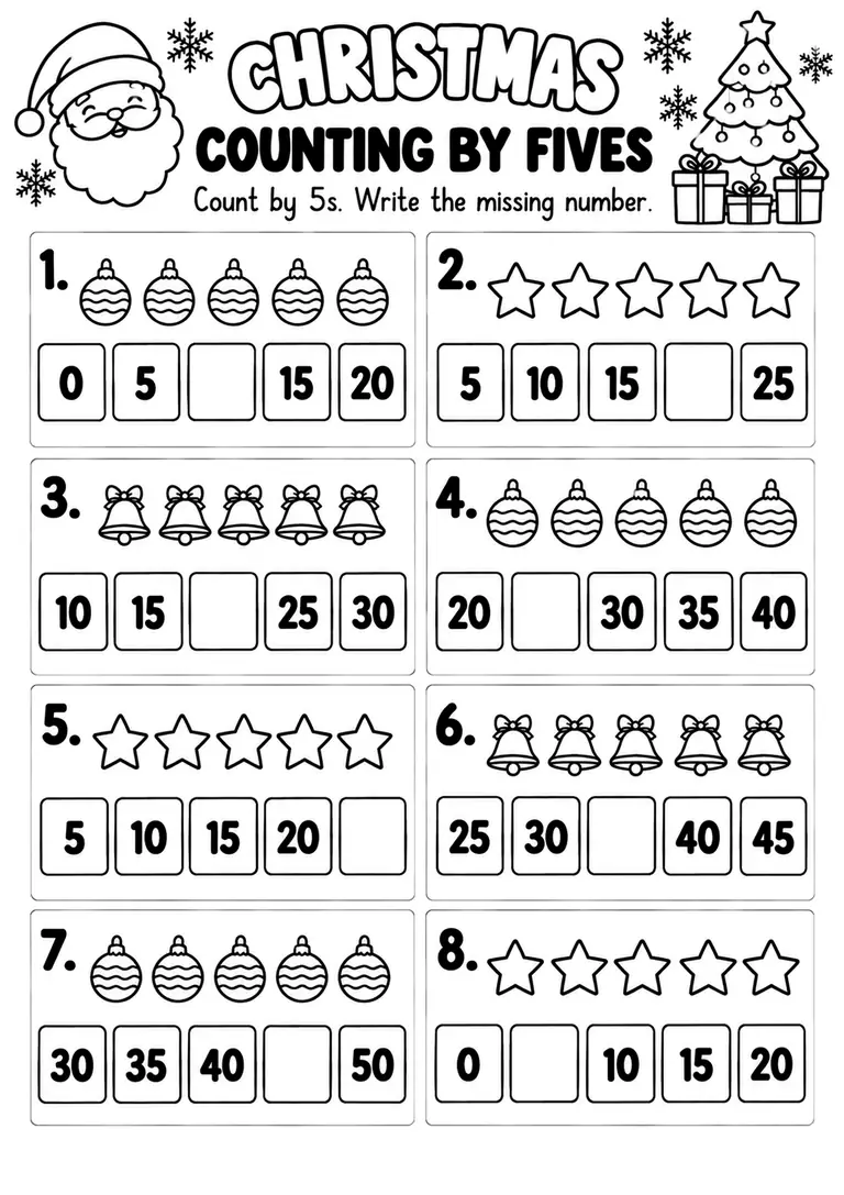 Christmas Counting by Fives for Kindergarten, 1st Grade