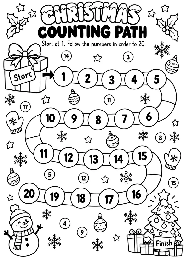 Christmas Counting Path for Kindergarten, 1st Grade
