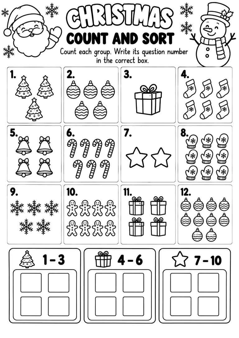 Christmas Count and Sort for Kindergarten, 1st Grade