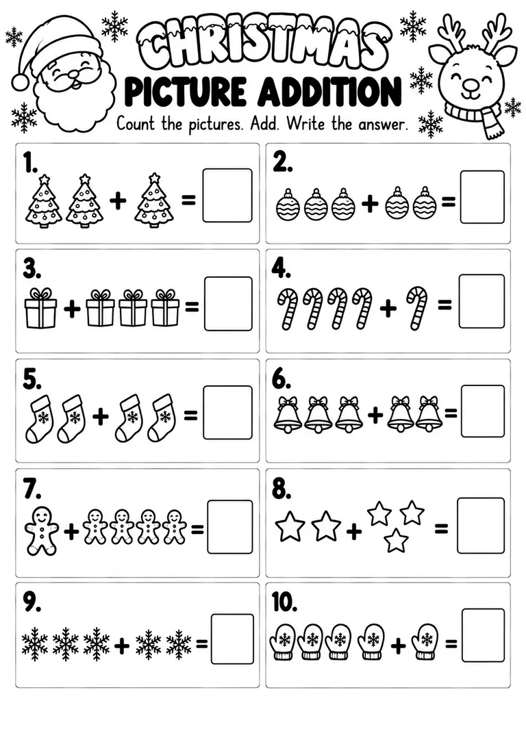 Christmas Picture Addition for Kindergarten, 1st Grade