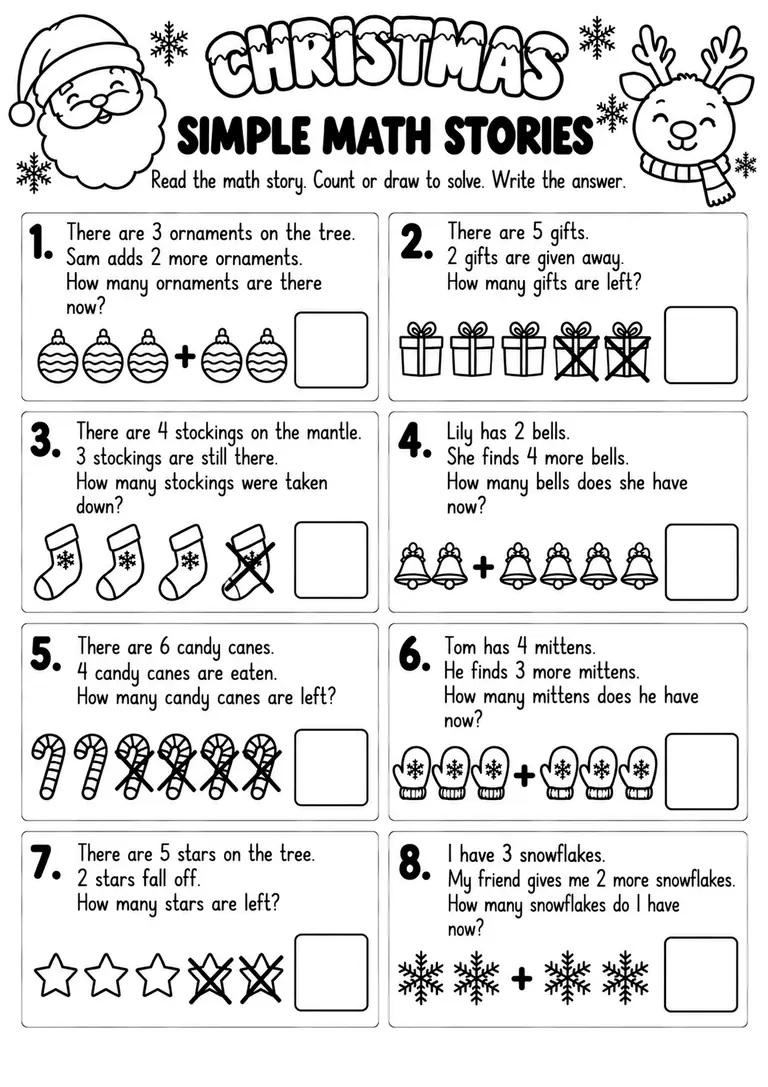 Christmas Simple Math Stories for Kindergarten, 1st Grade