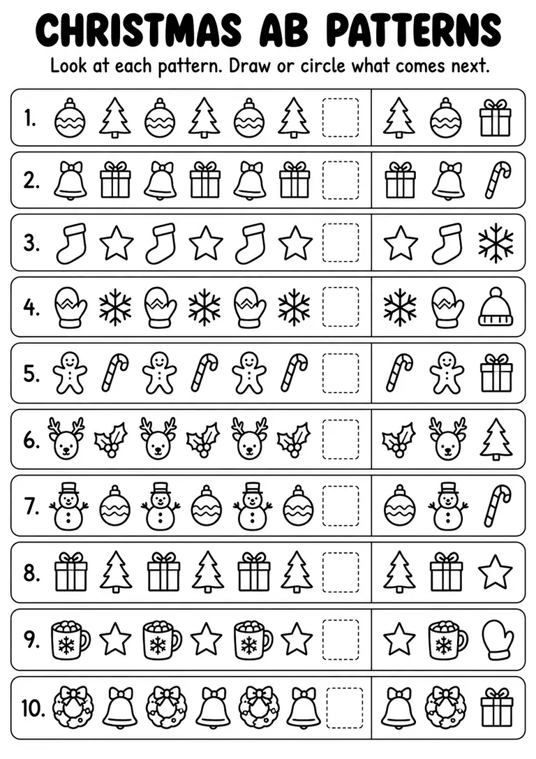 Christmas AB Patterns for Kindergarten, 1st Grade