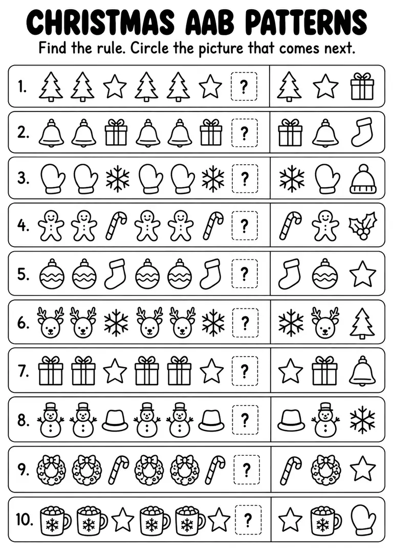 Christmas AAB Patterns for Kindergarten, 1st Grade