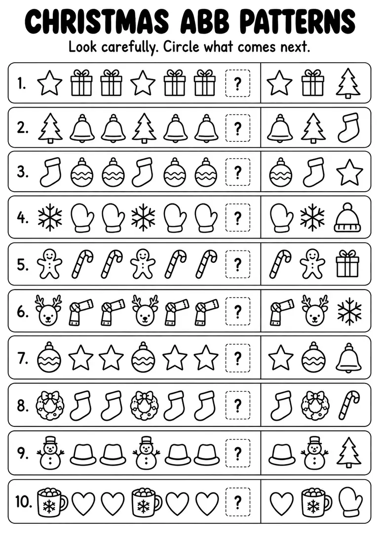 Christmas ABB Patterns for Kindergarten, 1st Grade