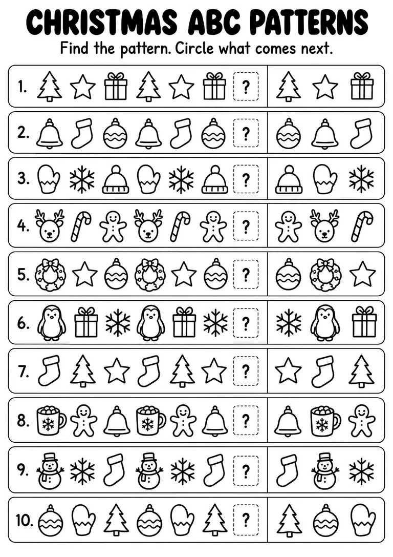 Christmas ABC Patterns for Kindergarten, 1st Grade