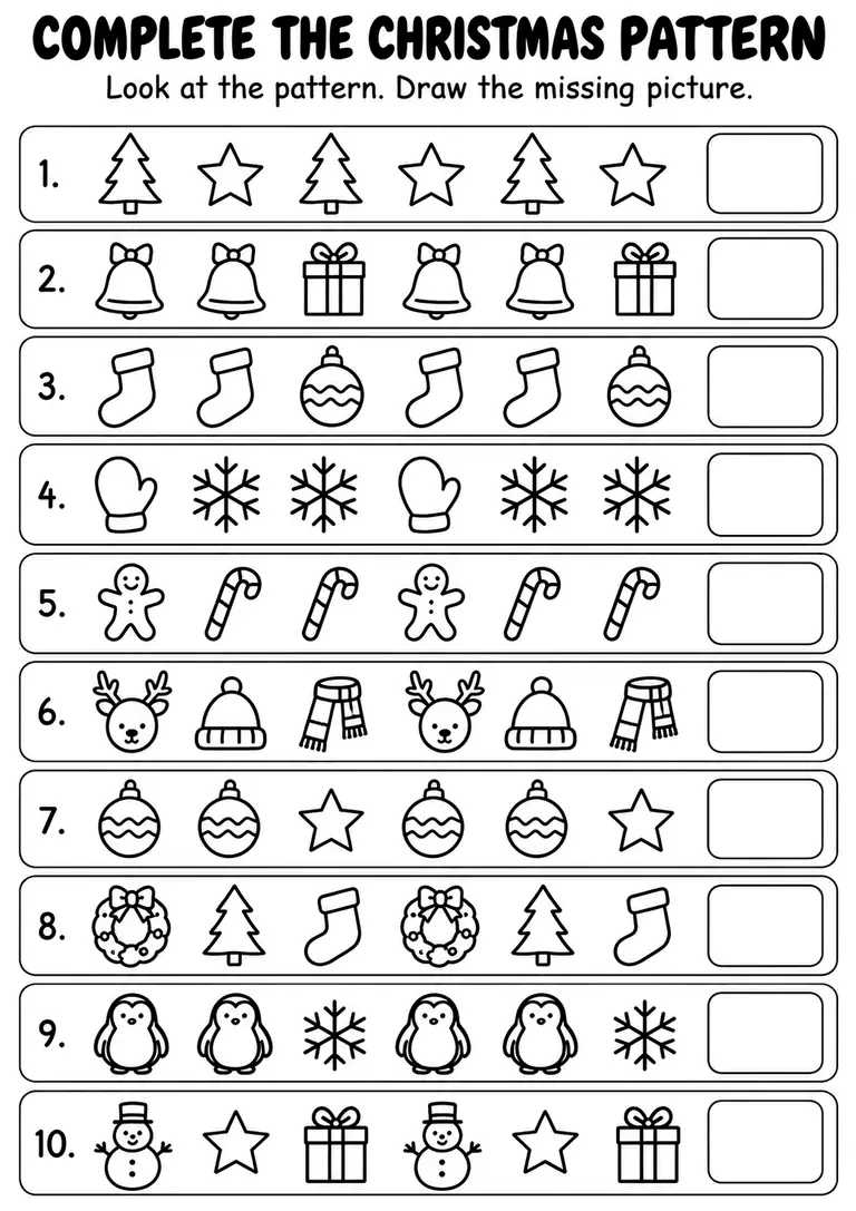 Complete the Christmas Pattern for Kindergarten, 1st Grade