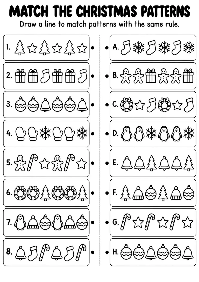 Match the Christmas Patterns for Kindergarten, 1st Grade