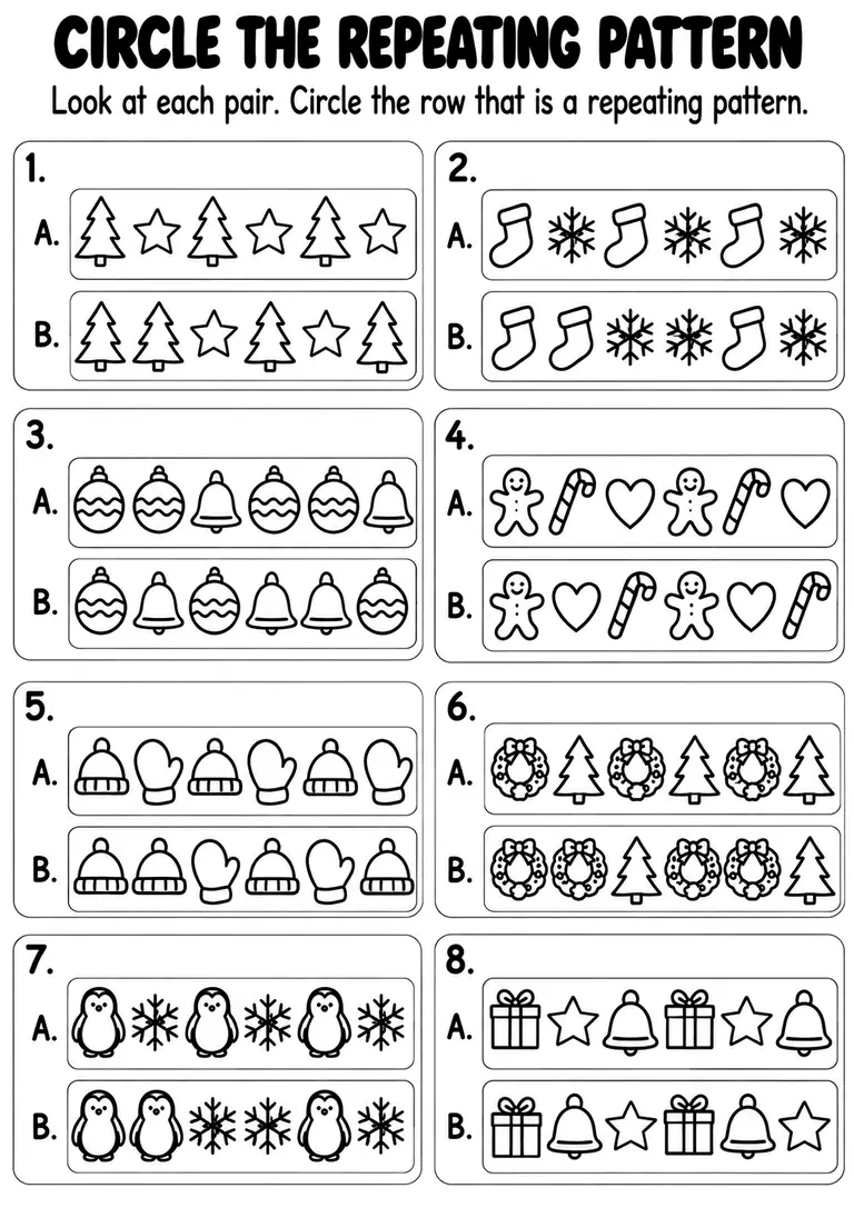 Circle the Repeating Pattern for Kindergarten, 1st Grade