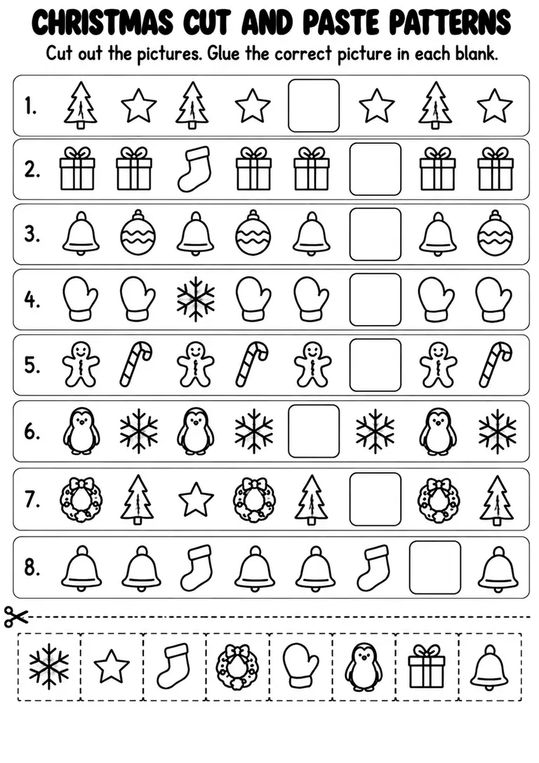 Christmas Cut and Paste Patterns for Kindergarten, 1st Grade