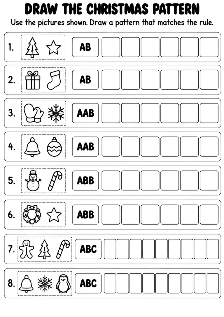 Draw the Christmas Pattern for Kindergarten, 1st Grade