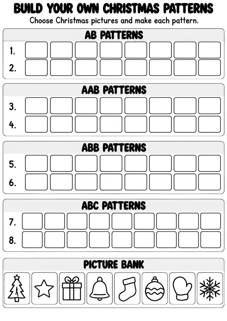 Build Your Own Christmas Patterns for Kindergarten, 1st Grade
