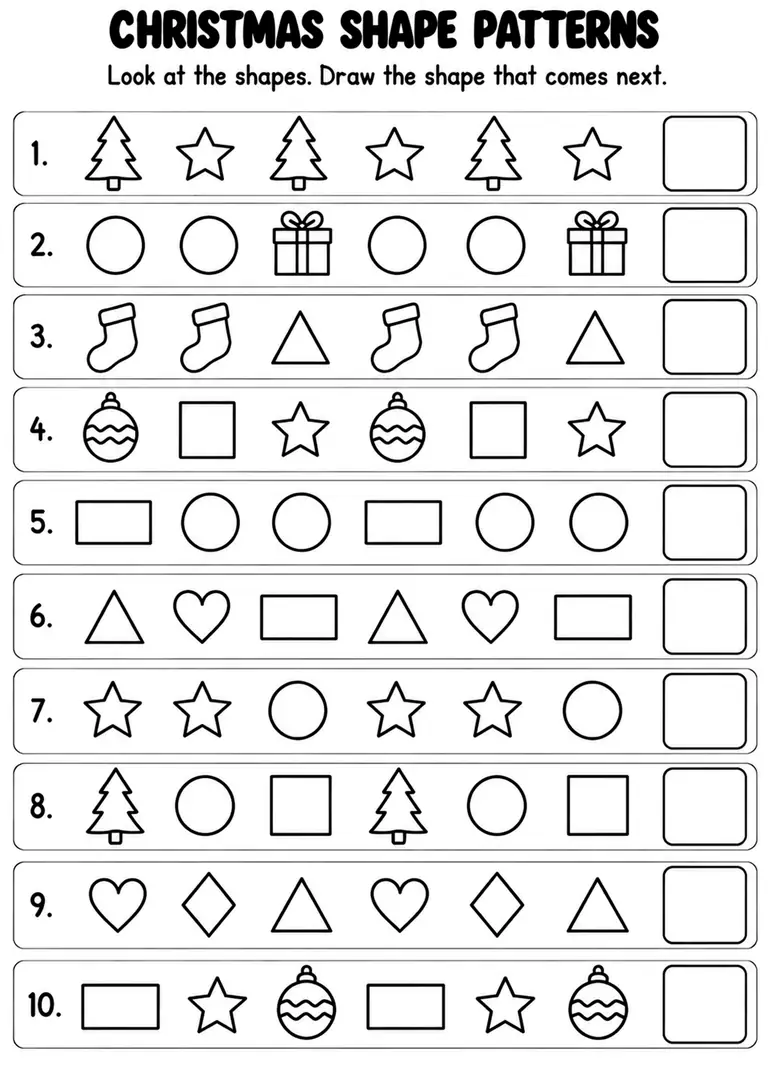 Christmas Shape Patterns for Kindergarten, 1st Grade