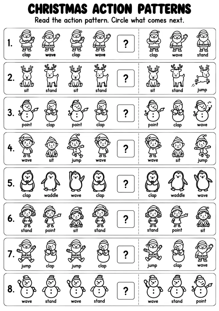 Christmas Action Patterns for Kindergarten, 1st Grade