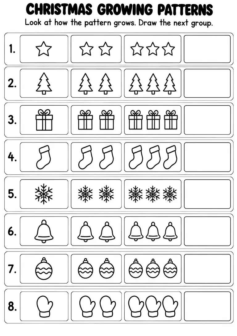 Christmas Growing Patterns for Kindergarten, 1st Grade