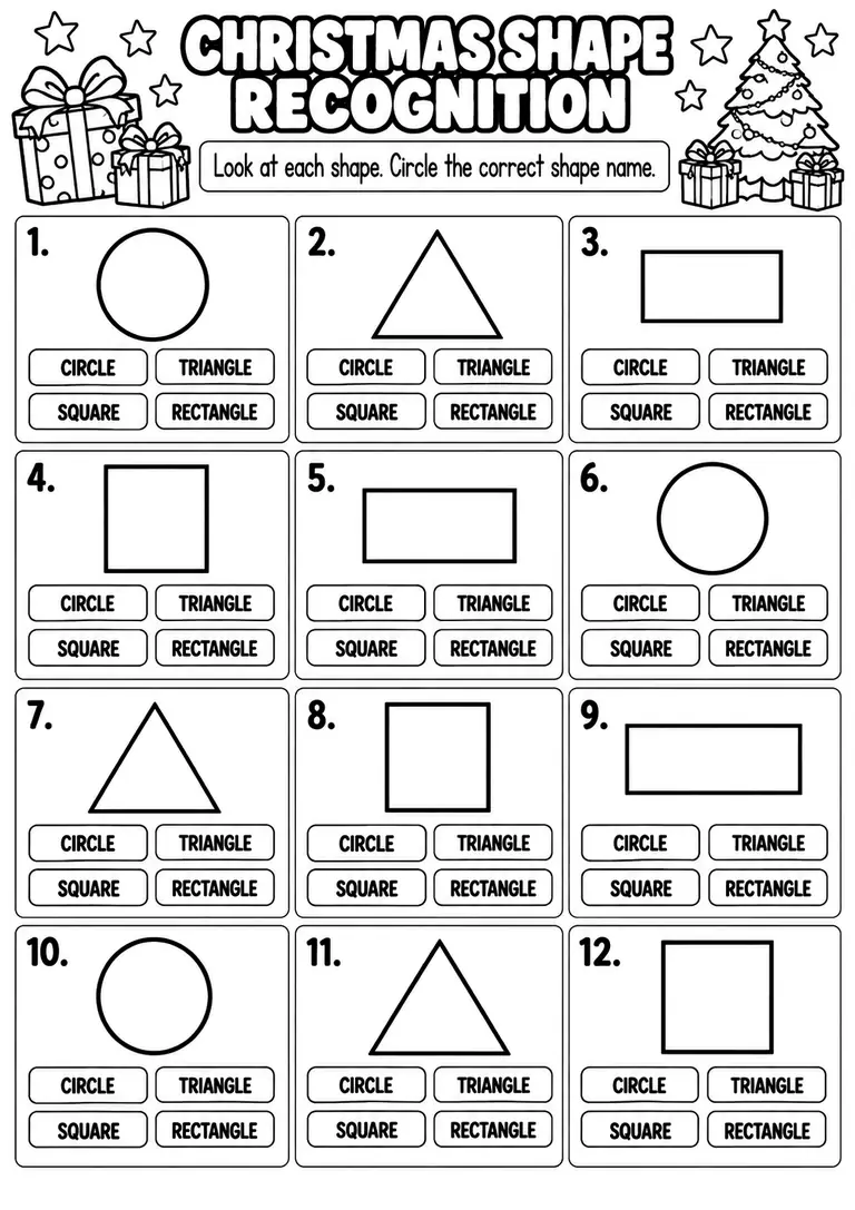 CHRISTMAS SHAPE RECOGNITION for Pre-K, Kindergarten, 1st Grade