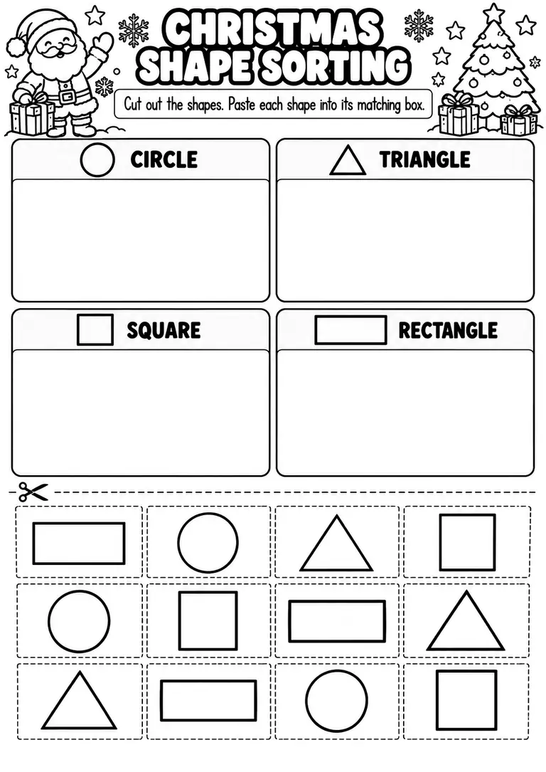CHRISTMAS SHAPE SORTING for Pre-K, Kindergarten, 1st Grade