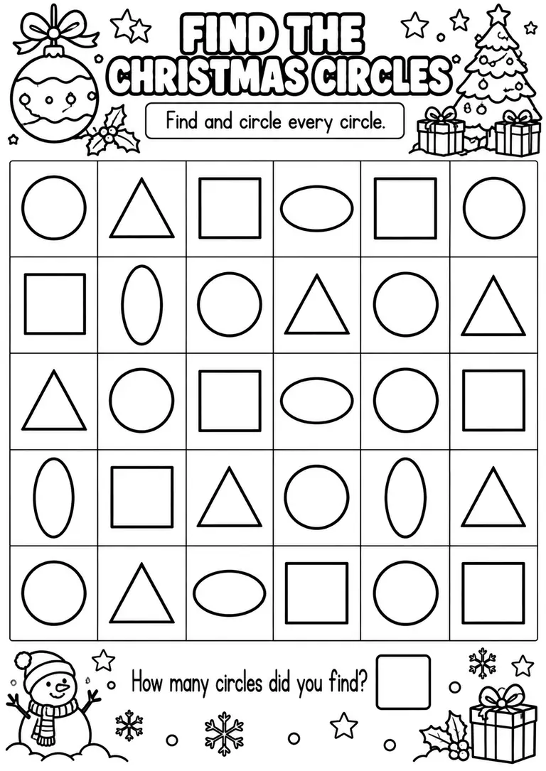 FIND THE CHRISTMAS CIRCLES for Pre-K, Kindergarten, 1st Grade