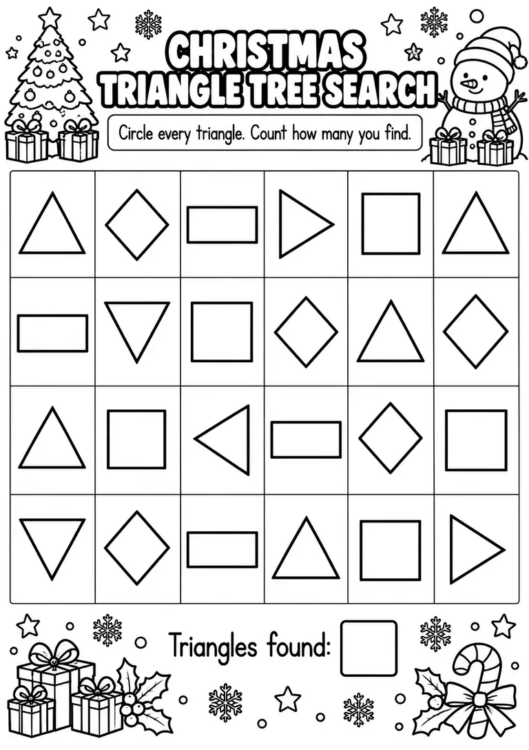 CHRISTMAS TRIANGLE TREE SEARCH for Pre-K, Kindergarten, 1st Grade