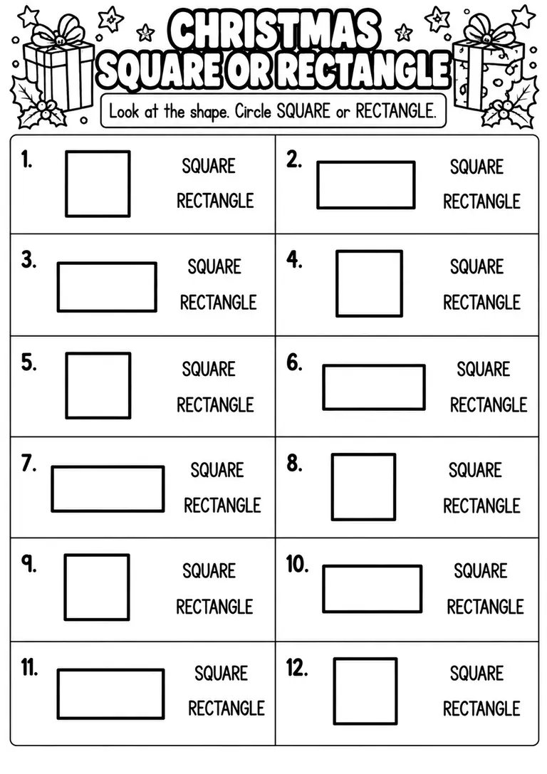 CHRISTMAS SQUARE OR RECTANGLE for Pre-K, Kindergarten, 1st Grade