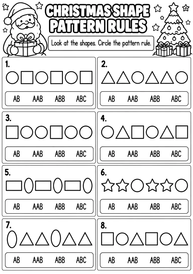 CHRISTMAS SHAPE PATTERN RULES for Pre-K, Kindergarten, 1st Grade
