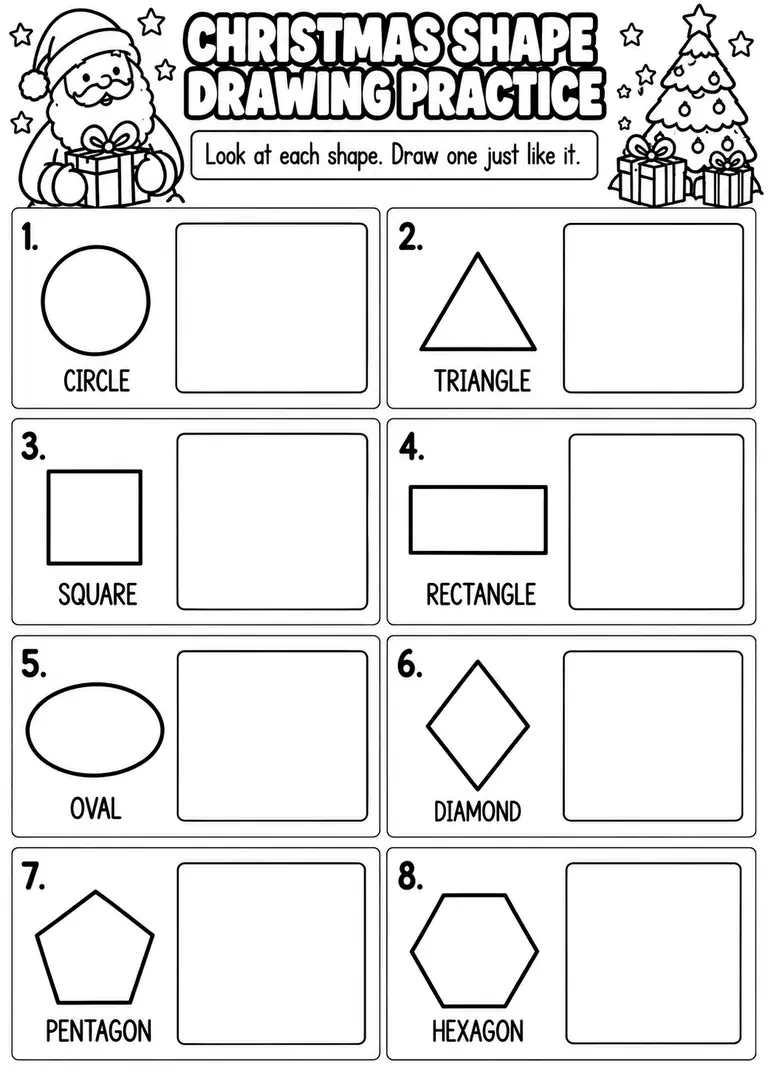 CHRISTMAS SHAPE DRAWING PRACTICE for Pre-K, Kindergarten, 1st Grade