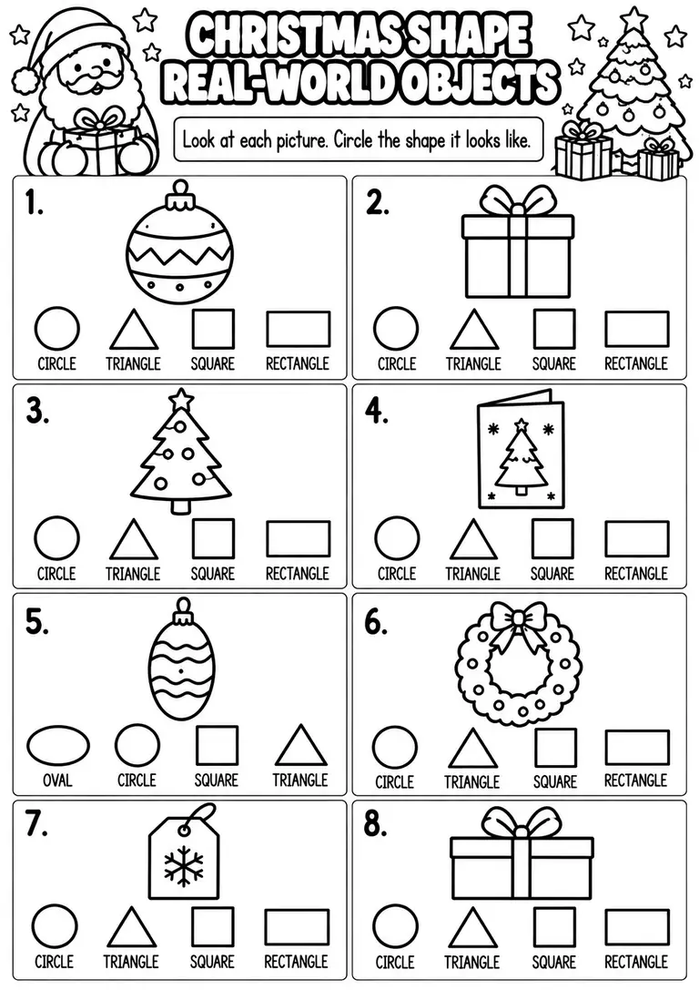 CHRISTMAS SHAPE REAL-WORLD OBJECTS for Pre-K, Kindergarten, 1st Grade