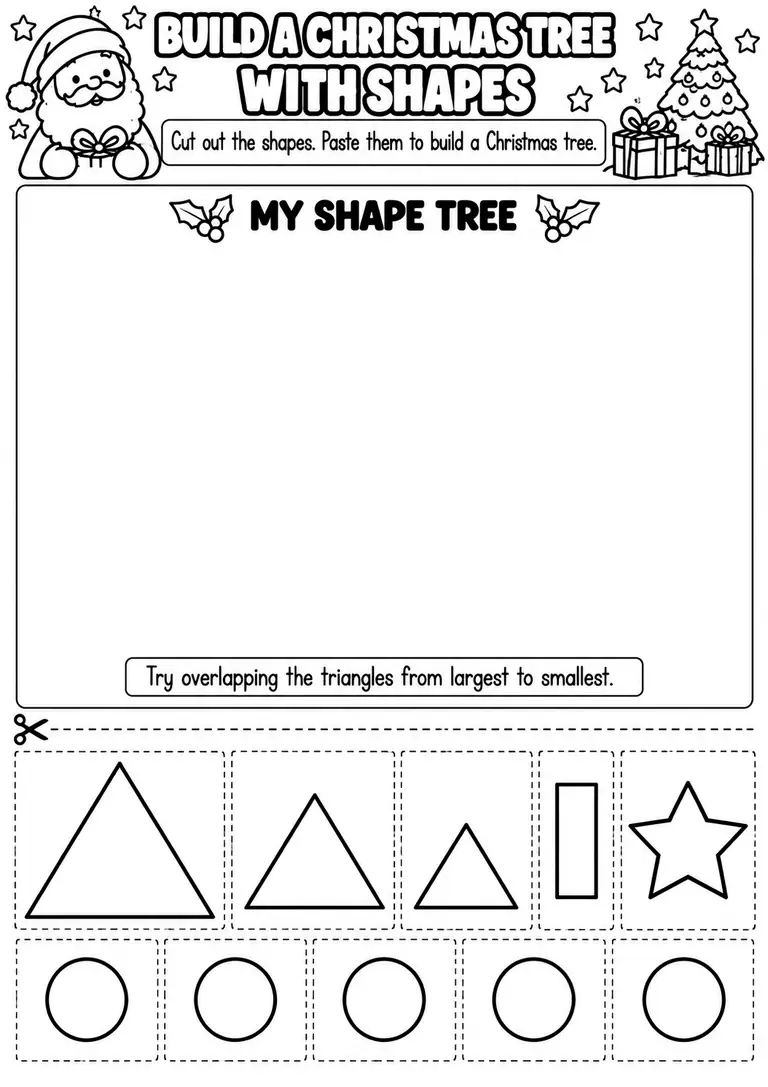 BUILD A CHRISTMAS TREE WITH SHAPES for Pre-K, Kindergarten, 1st Grade