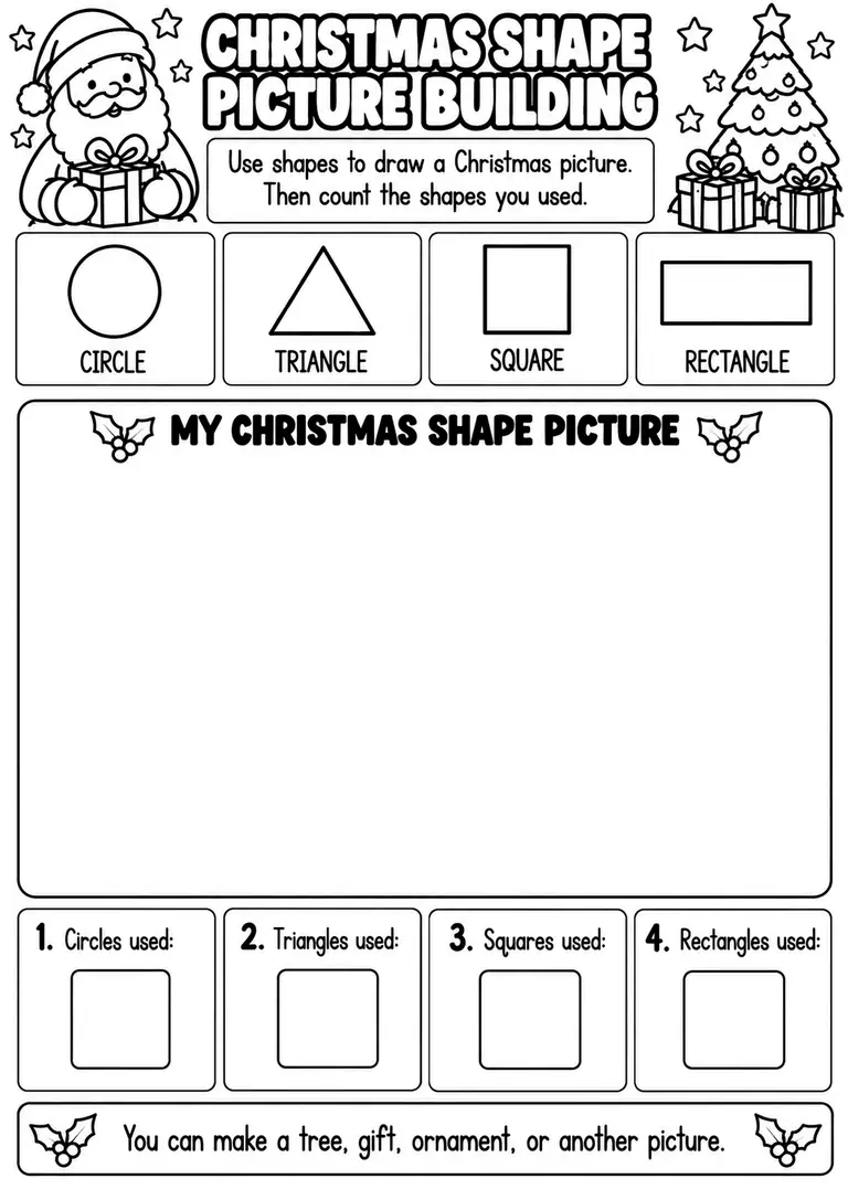 CHRISTMAS SHAPE PICTURE BUILDING for Pre-K, Kindergarten, 1st Grade