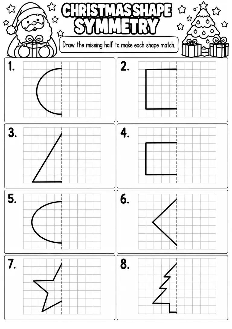 CHRISTMAS SHAPE SYMMETRY for Pre-K, Kindergarten, 1st Grade
