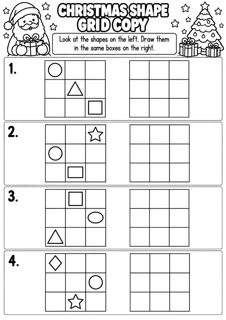 CHRISTMAS SHAPE GRID COPY for Pre-K, Kindergarten, 1st Grade