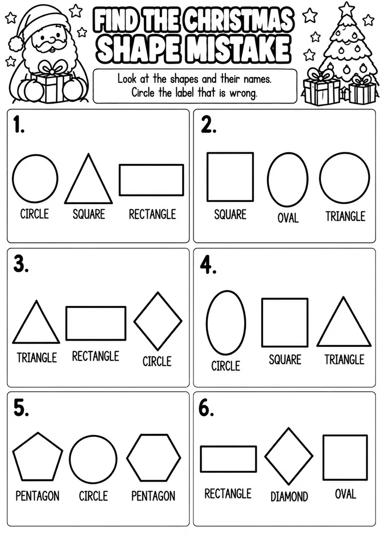 FIND THE CHRISTMAS SHAPE MISTAKE for Pre-K, Kindergarten, 1st Grade