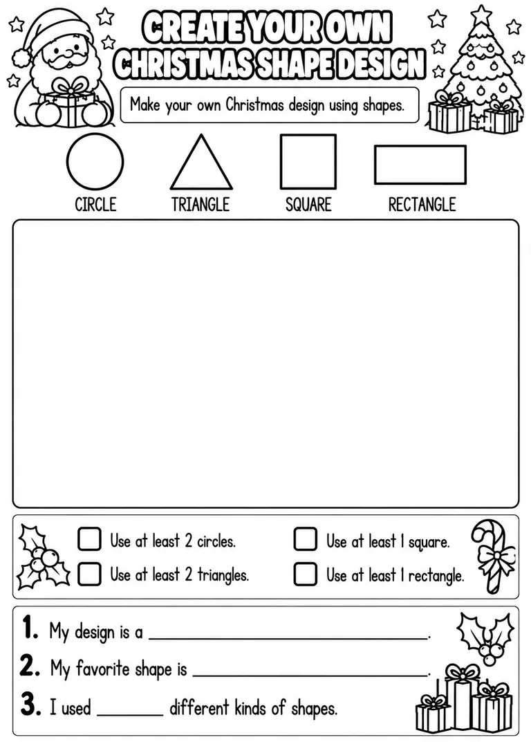 CREATE YOUR OWN CHRISTMAS SHAPE DESIGN for Pre-K, Kindergarten, 1st Grade