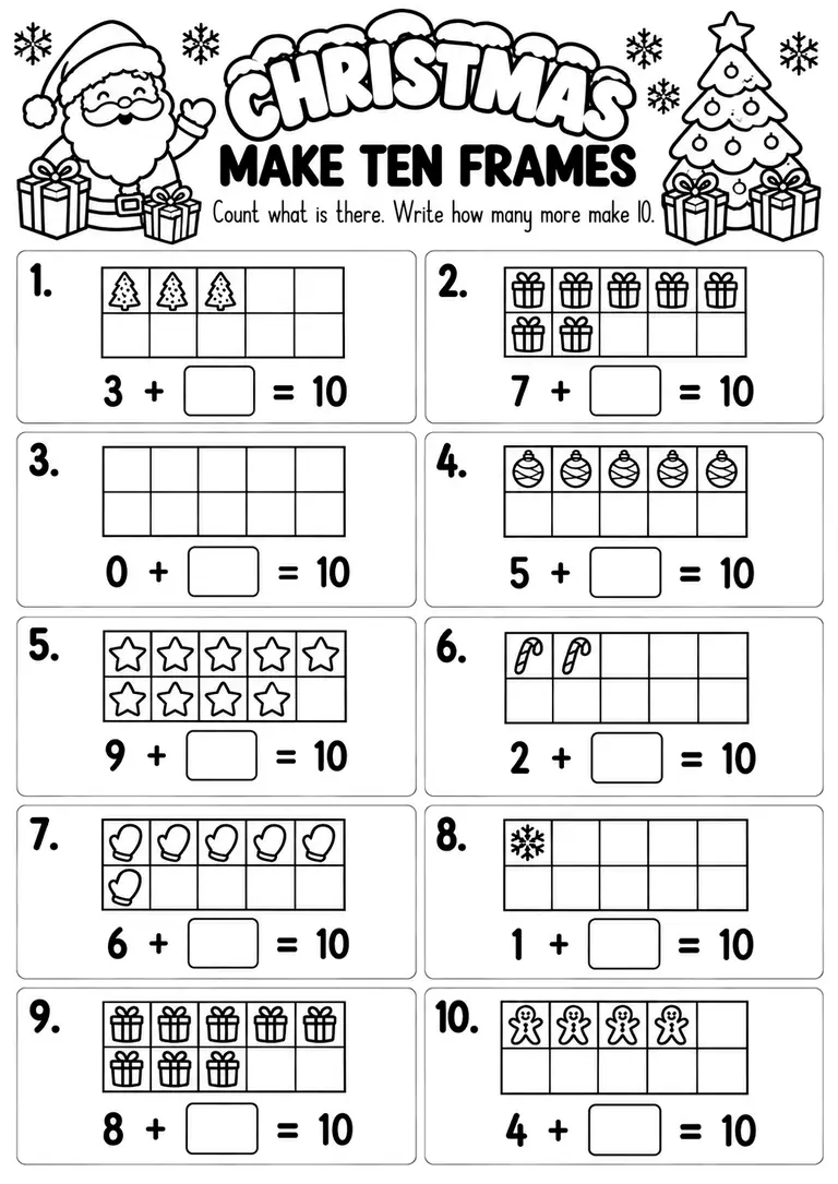 Christmas Make Ten Frames for Pre-K, Kindergarten, 1st Grade