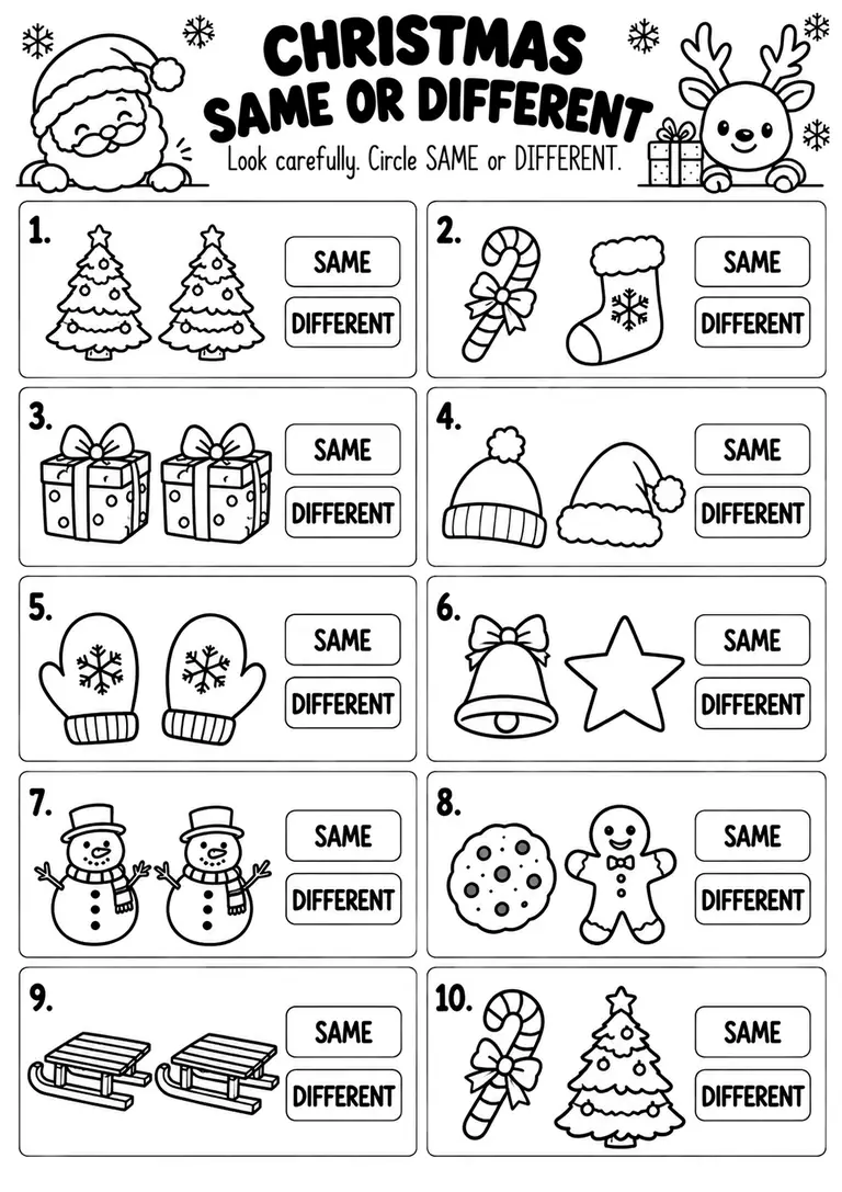 CHRISTMAS SAME OR DIFFERENT for Kindergarten, 1st Grade