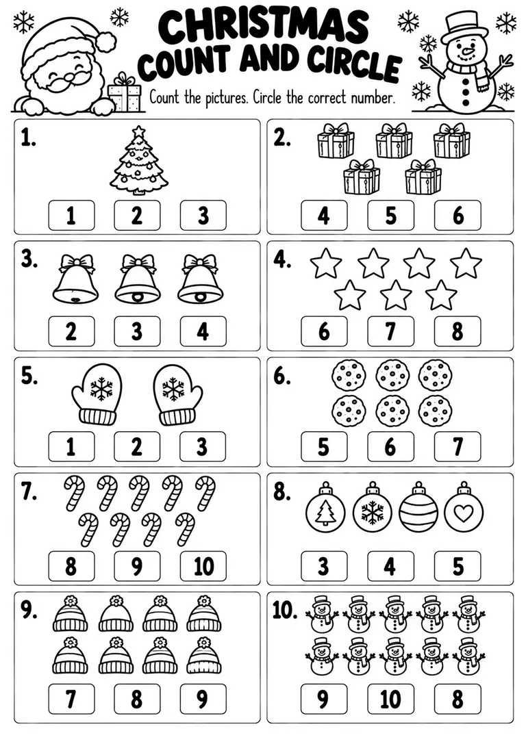 CHRISTMAS COUNT AND CIRCLE for Kindergarten, 1st Grade