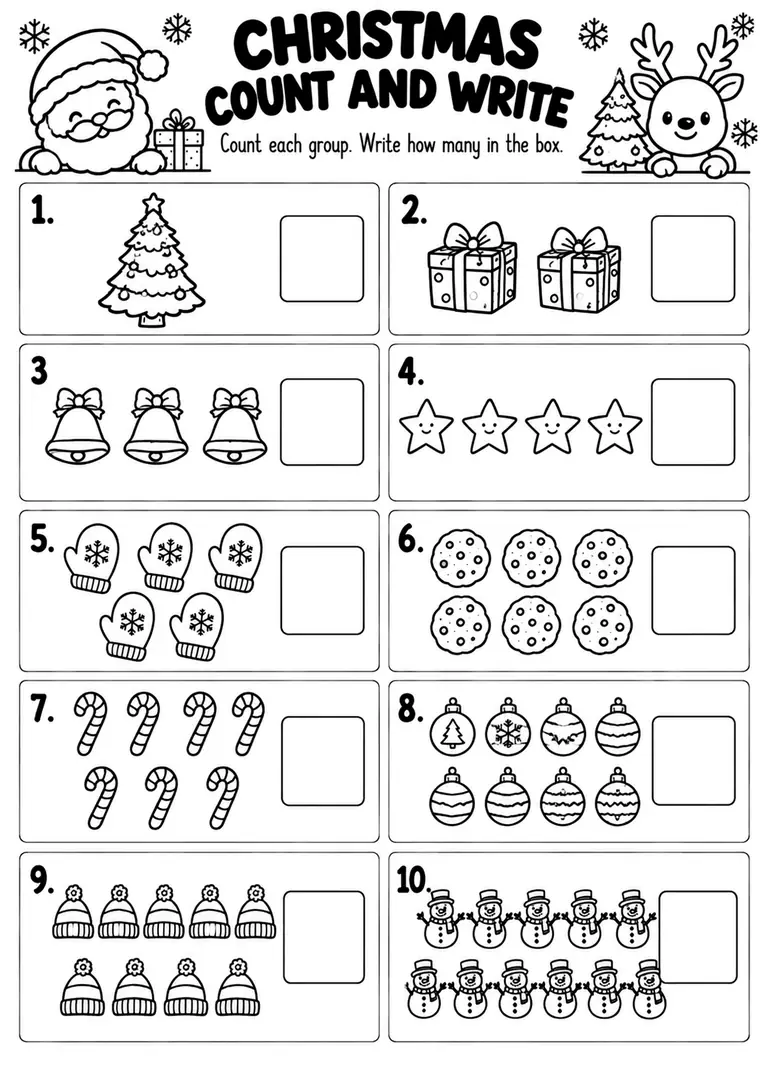 CHRISTMAS COUNT AND WRITE for Kindergarten, 1st Grade
