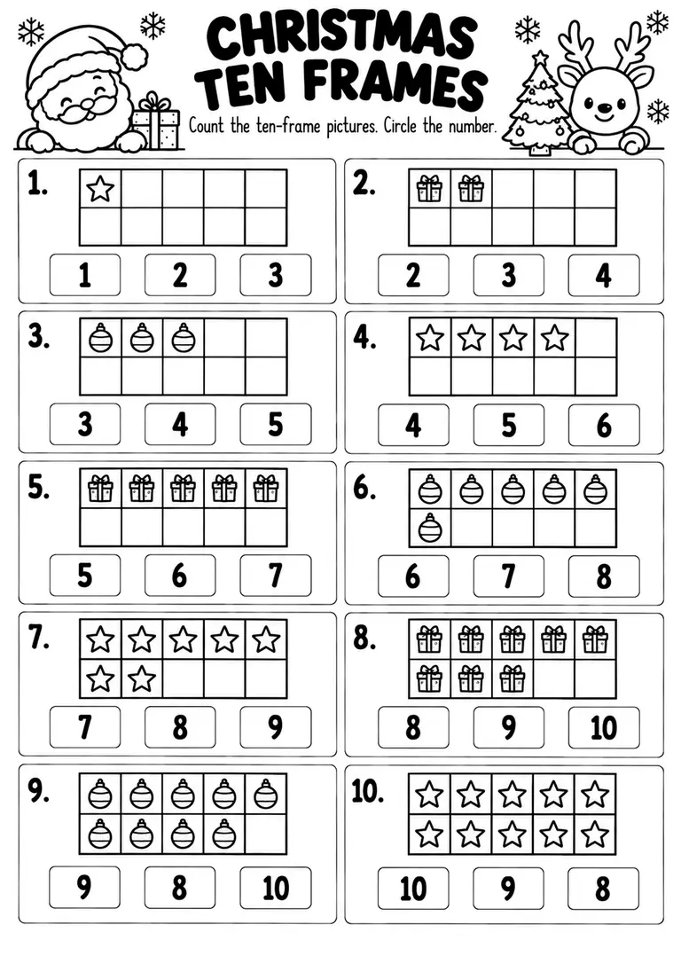 CHRISTMAS TEN FRAMES for Kindergarten, 1st Grade