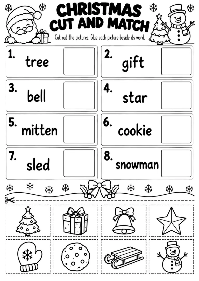 CHRISTMAS CUT AND MATCH for Kindergarten, 1st Grade