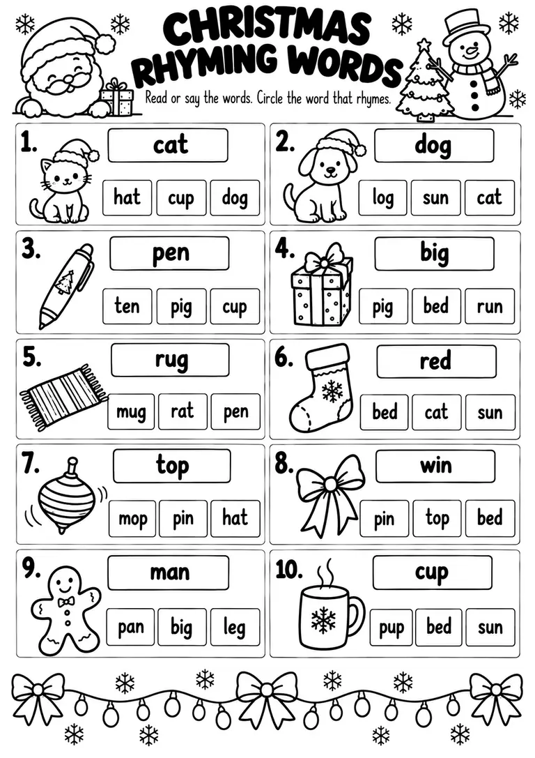 CHRISTMAS RHYMING WORDS for Kindergarten, 1st Grade