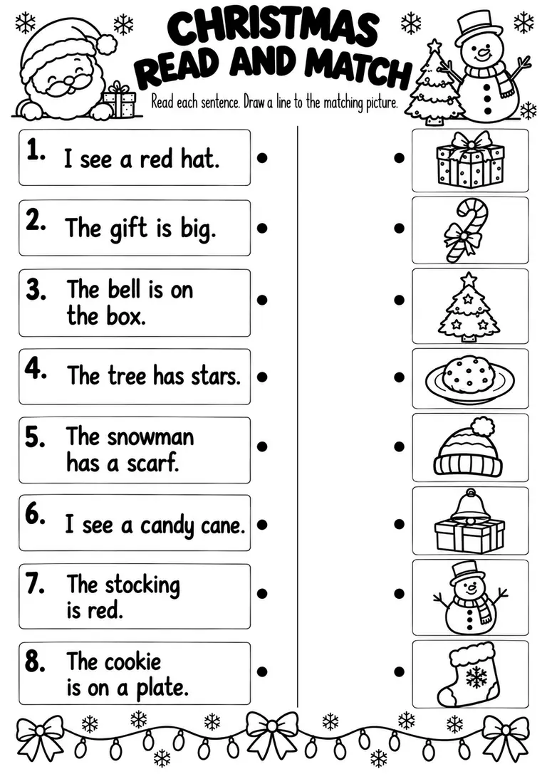 CHRISTMAS READ AND MATCH for Kindergarten, 1st Grade
