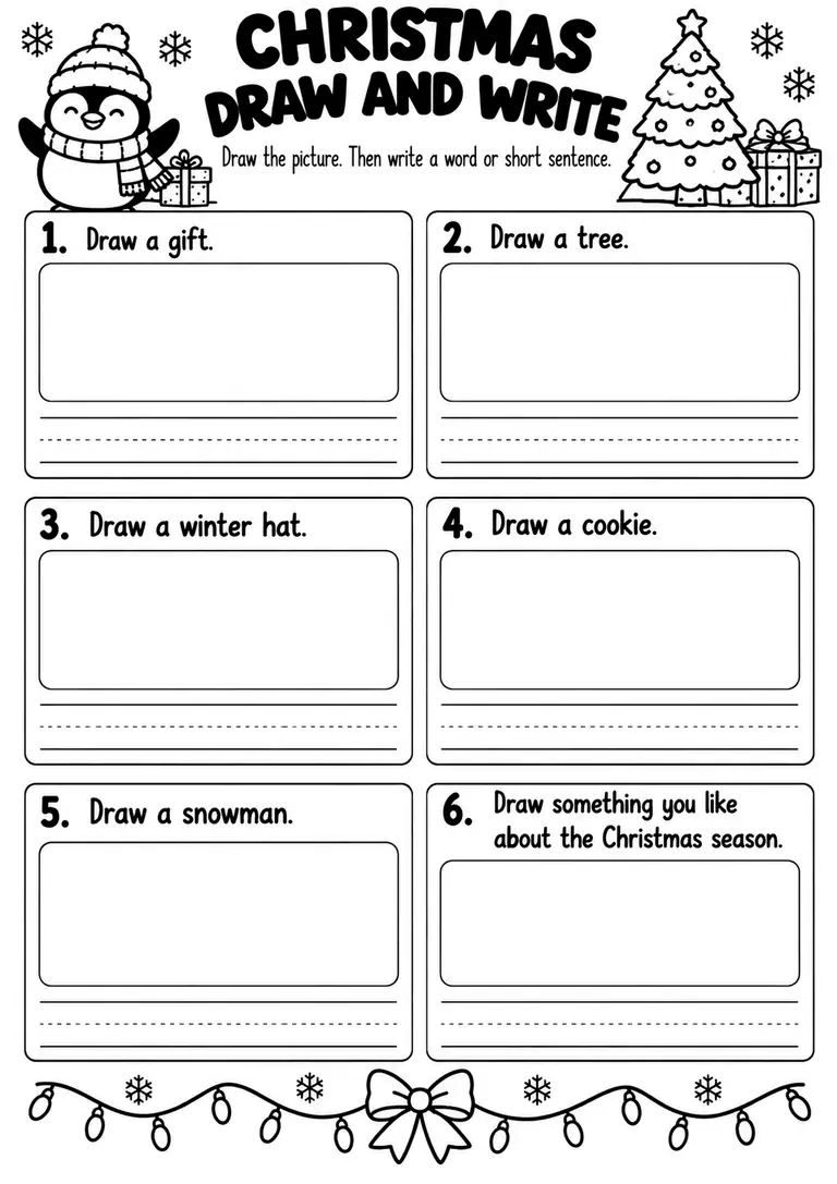 CHRISTMAS DRAW AND WRITE for Kindergarten, 1st Grade