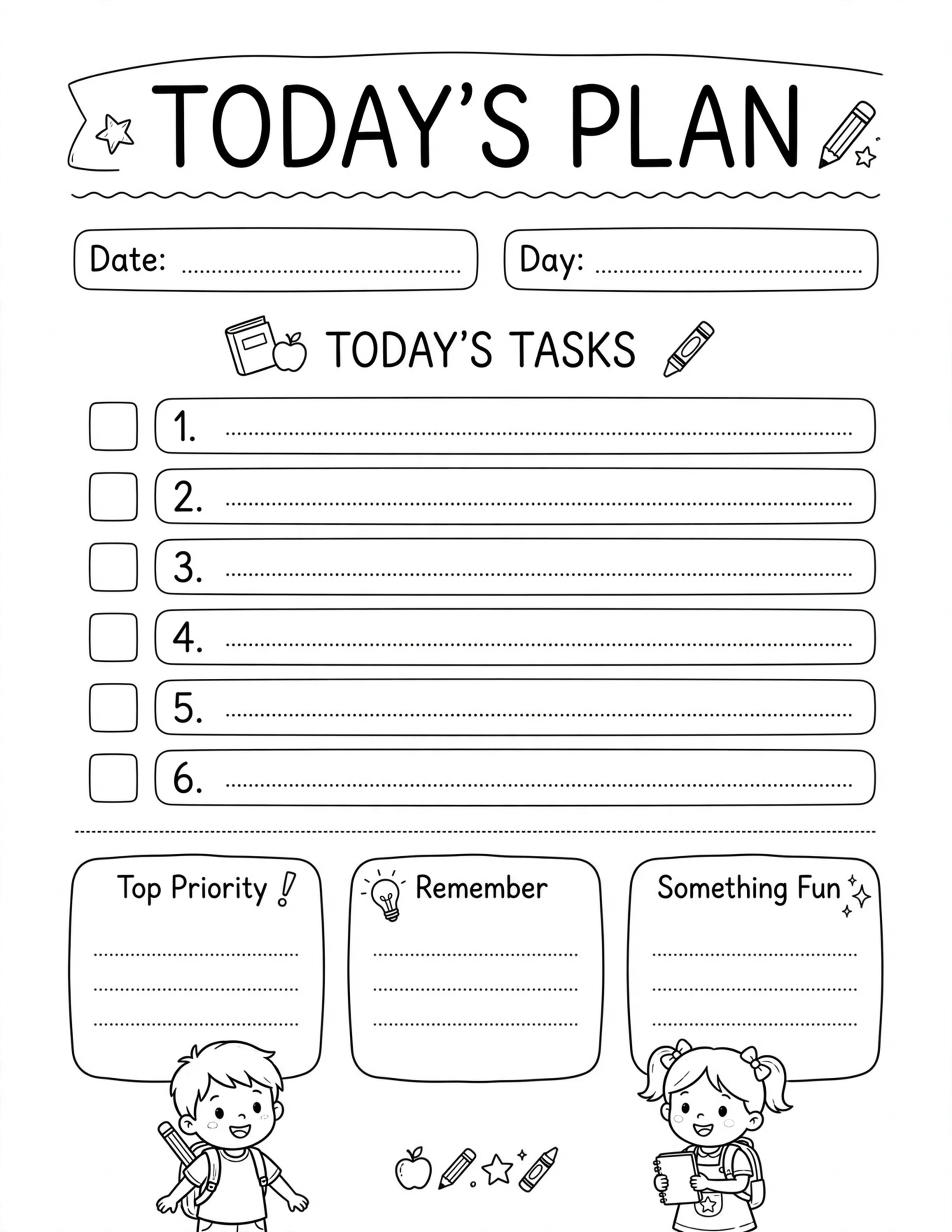 Daily Planner For Kids - TODAY'S PLAN