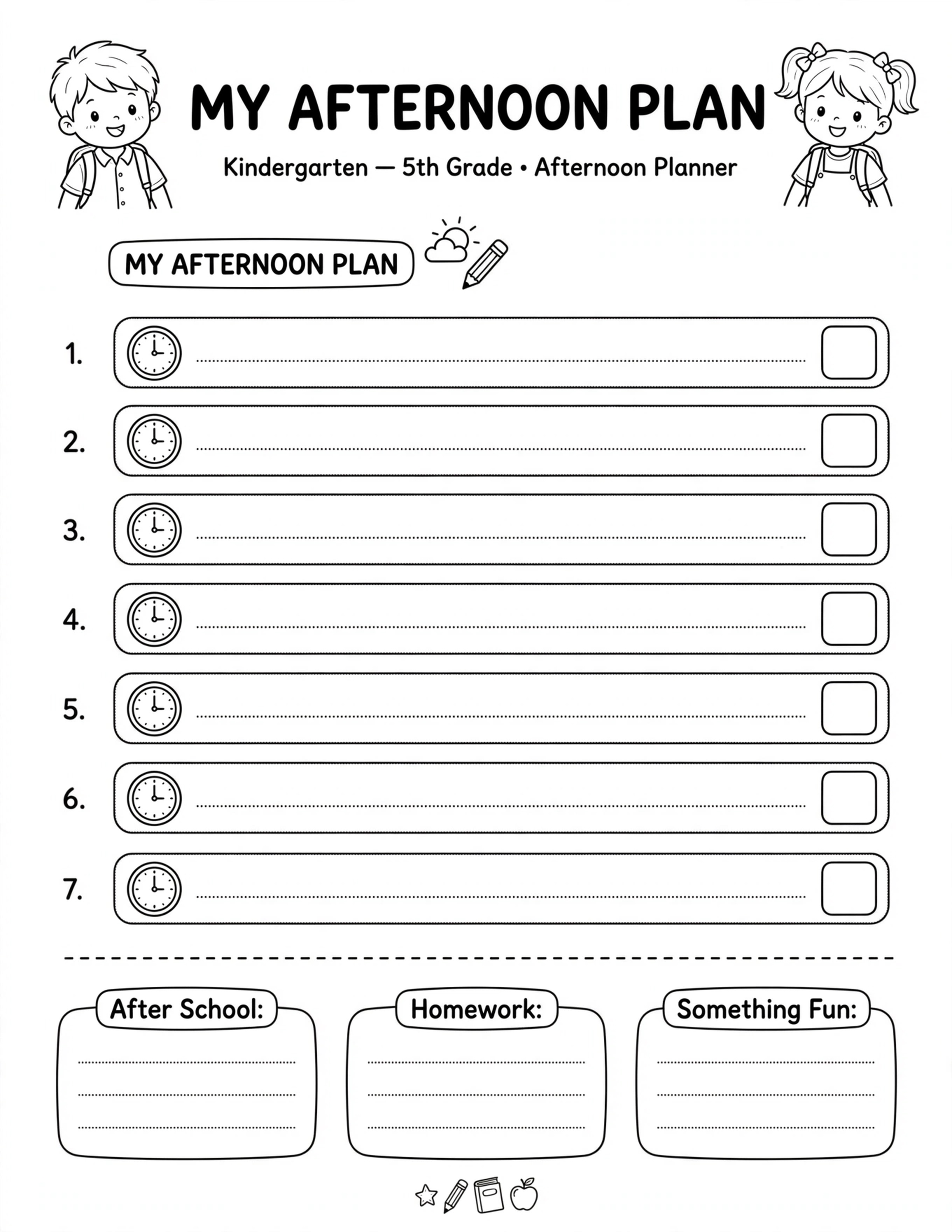 Daily Planner For Kids - MY AFTERNOON PLAN