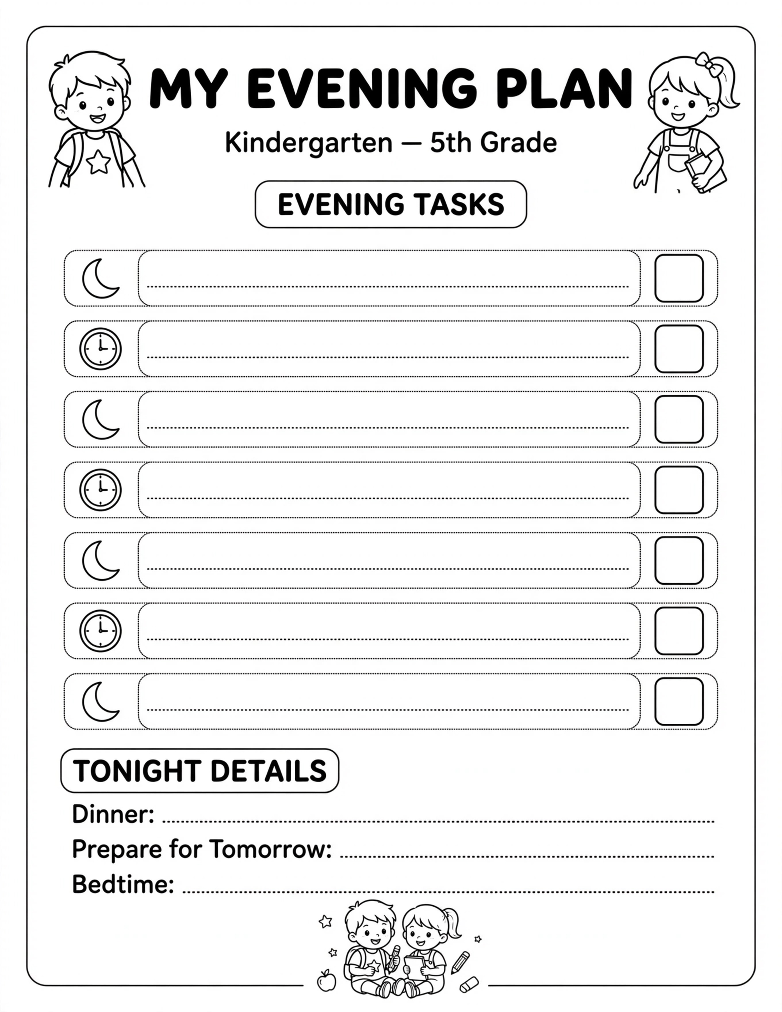Daily Planner For Kids - MY EVENING PLAN