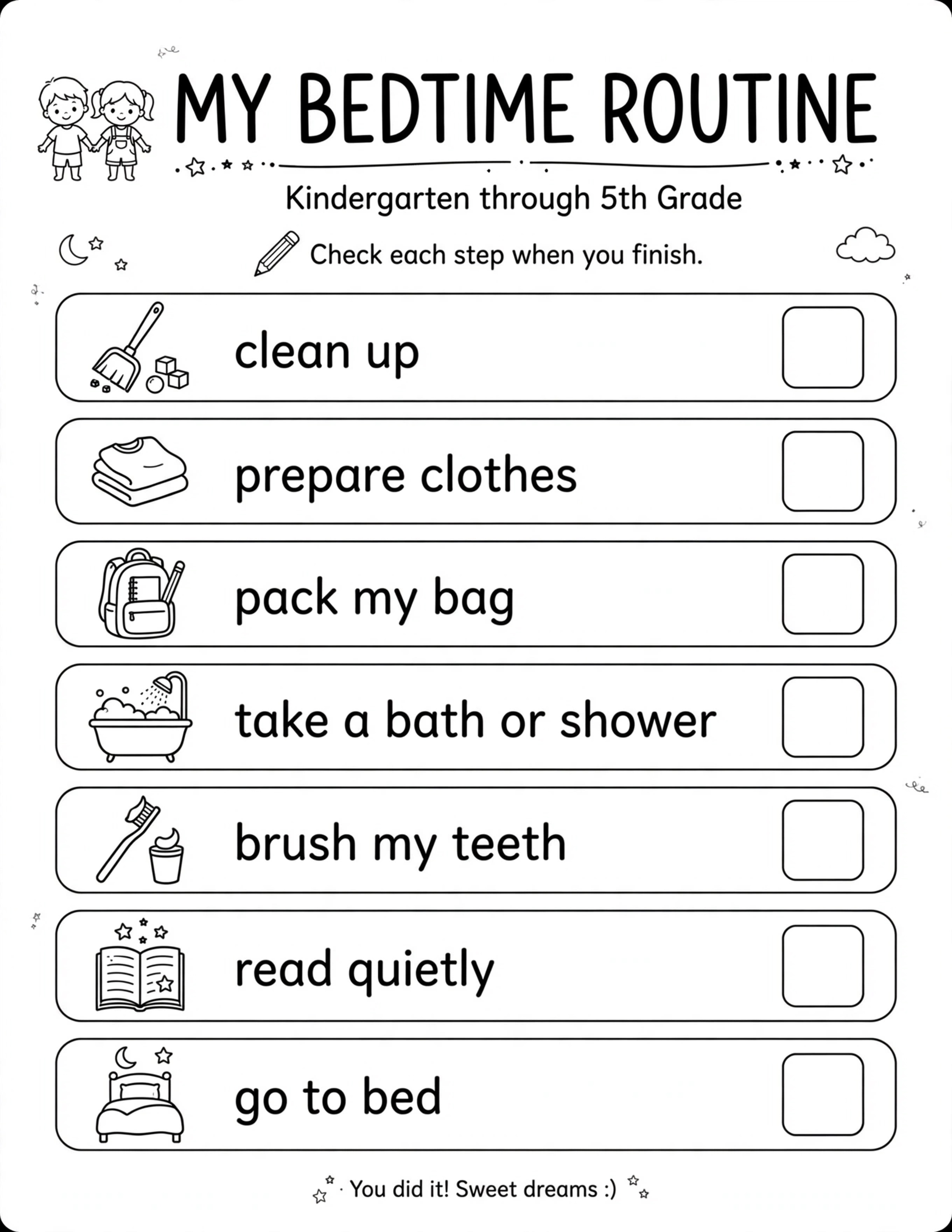 Daily Planner For Kids - MY BEDTIME ROUTINE