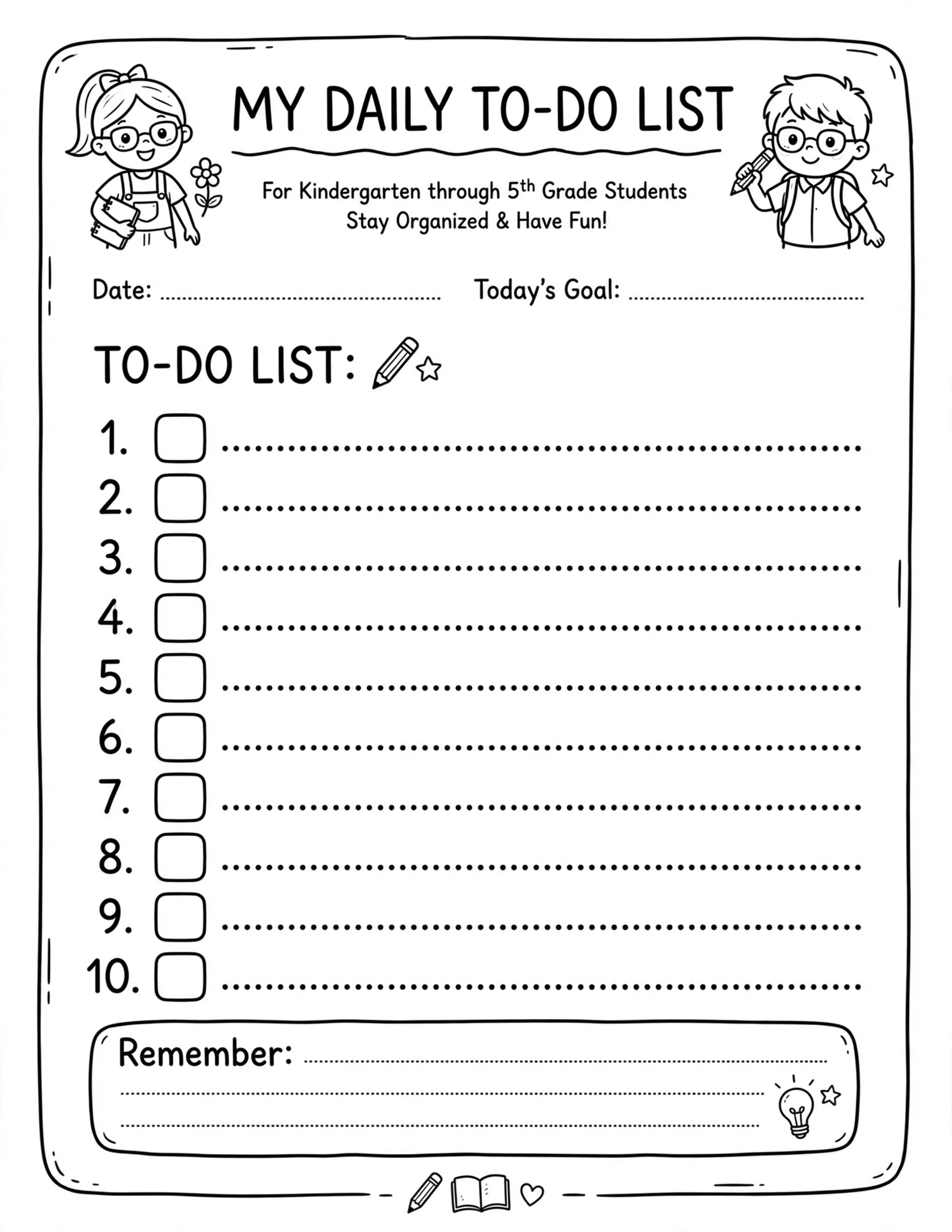 Daily Planner For Kids - MY DAILY TO-DO LIST