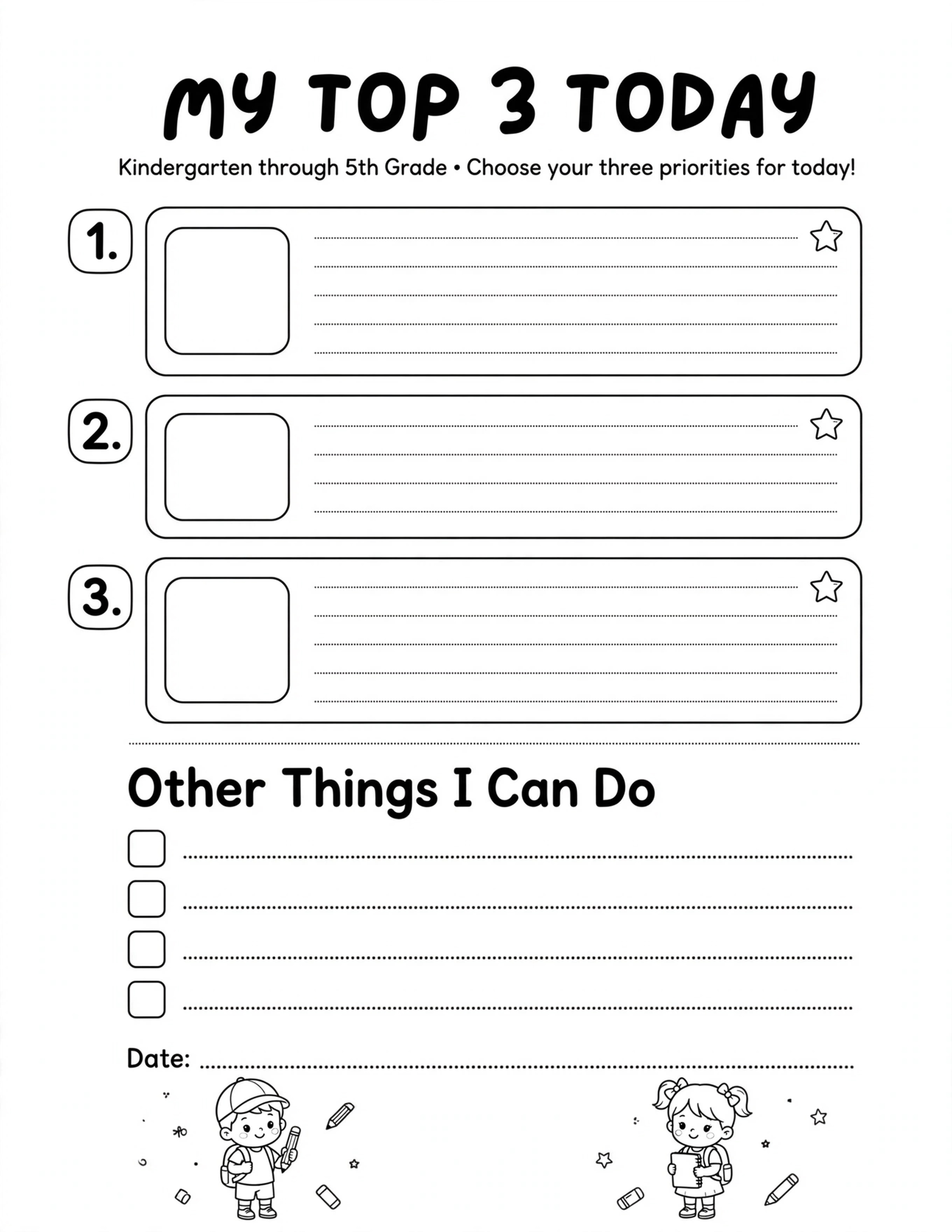 Daily Planner For Kids - MY TOP 3 TODAY