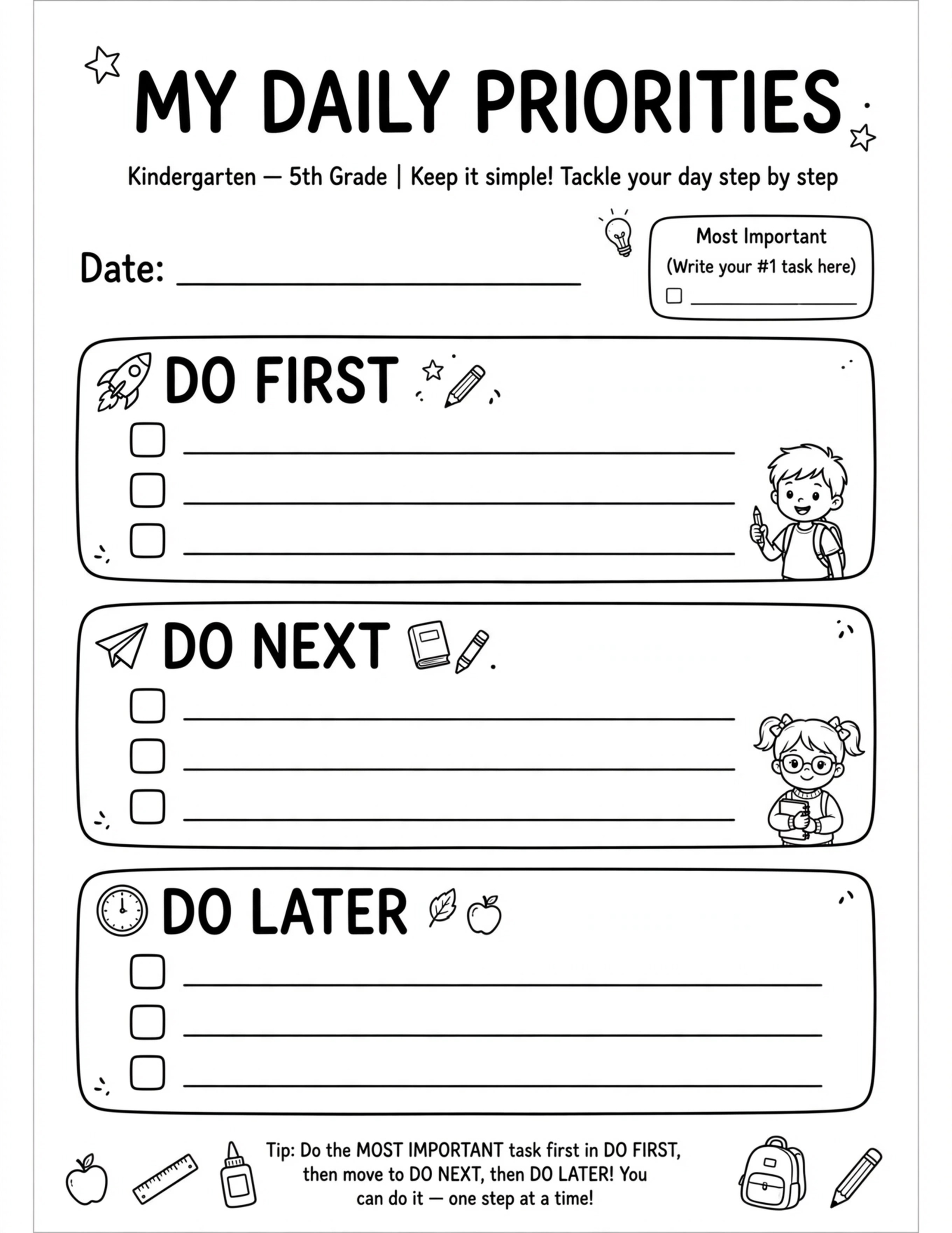 Daily Planner For Kids - MY DAILY PRIORITIES