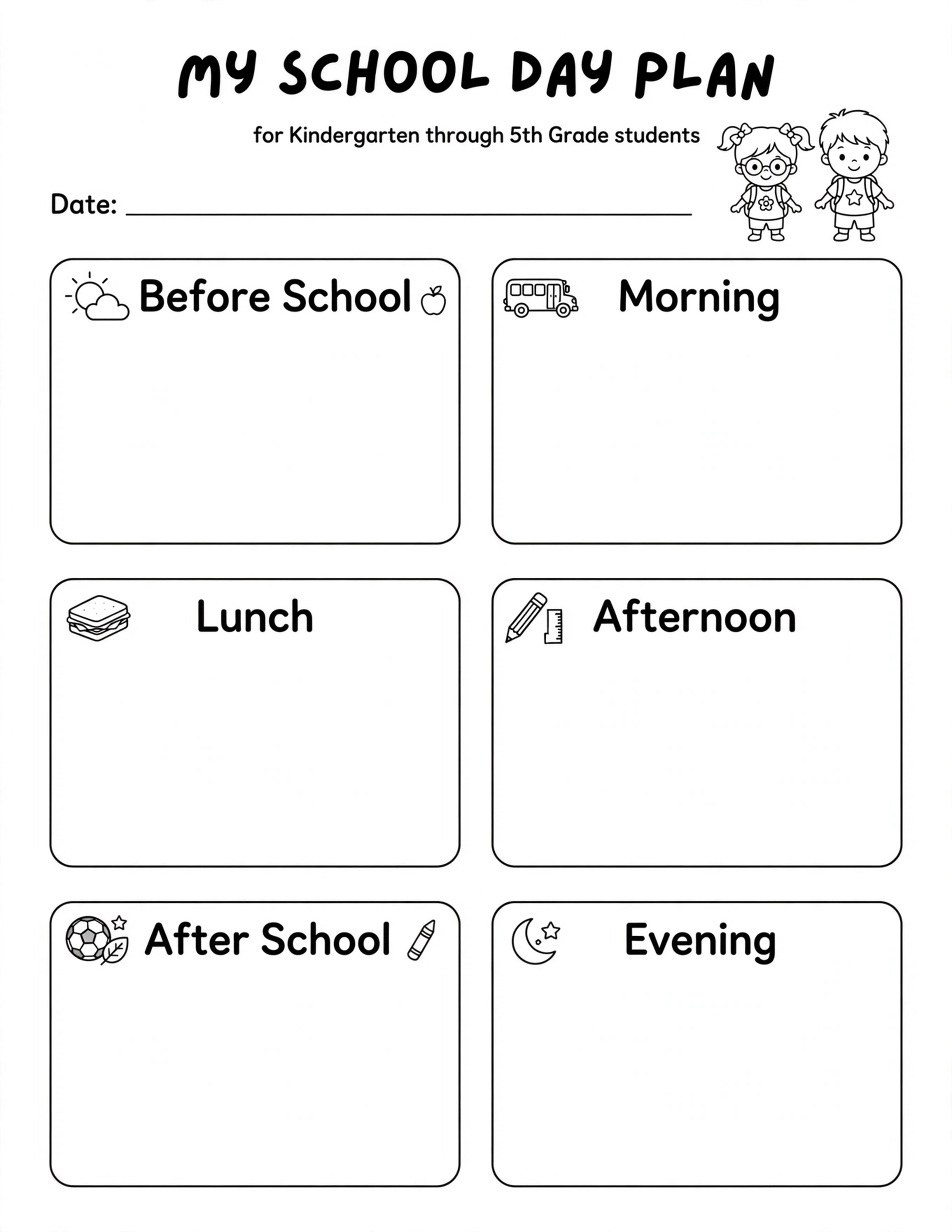 Daily Planner For Kids - MY SCHOOL DAY PLAN