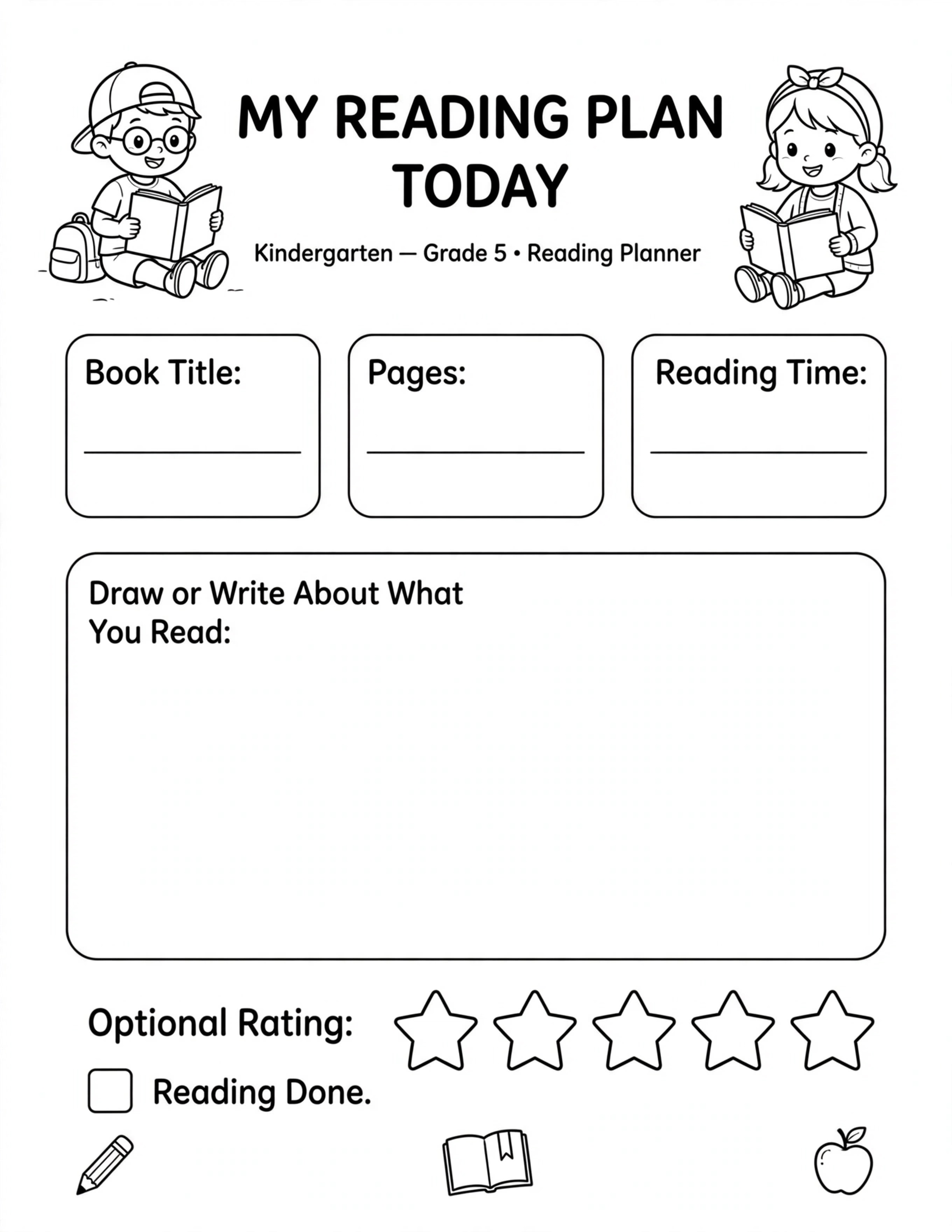 Daily Planner For Kids - MY READING PLAN TODAY